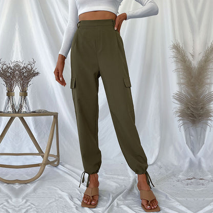 Women High-waisted cargo pants with adjustable ankle ties Chic and Style