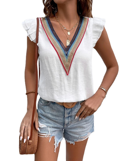 Chemisier brodé à col en V pour femmes avec des manches à volants Chic und Stil