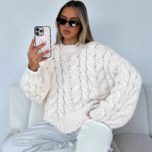 Pull-over en grosse maille pour femmes avec un motif de torsade moderne et une coupe décontractée Chic und Stil