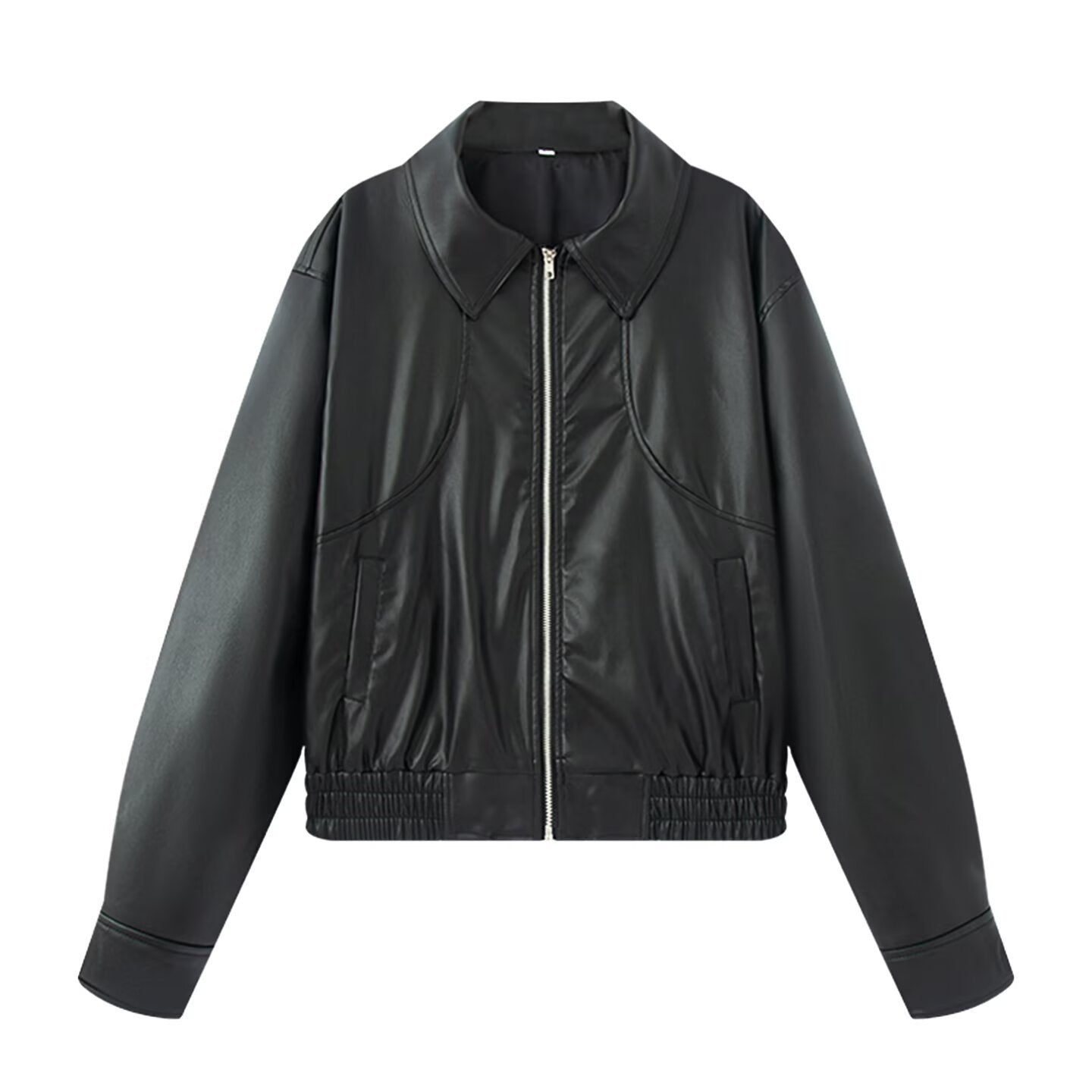 Biker jacket in faux leather for women with elastic waist and simple pockets Chic und Stil