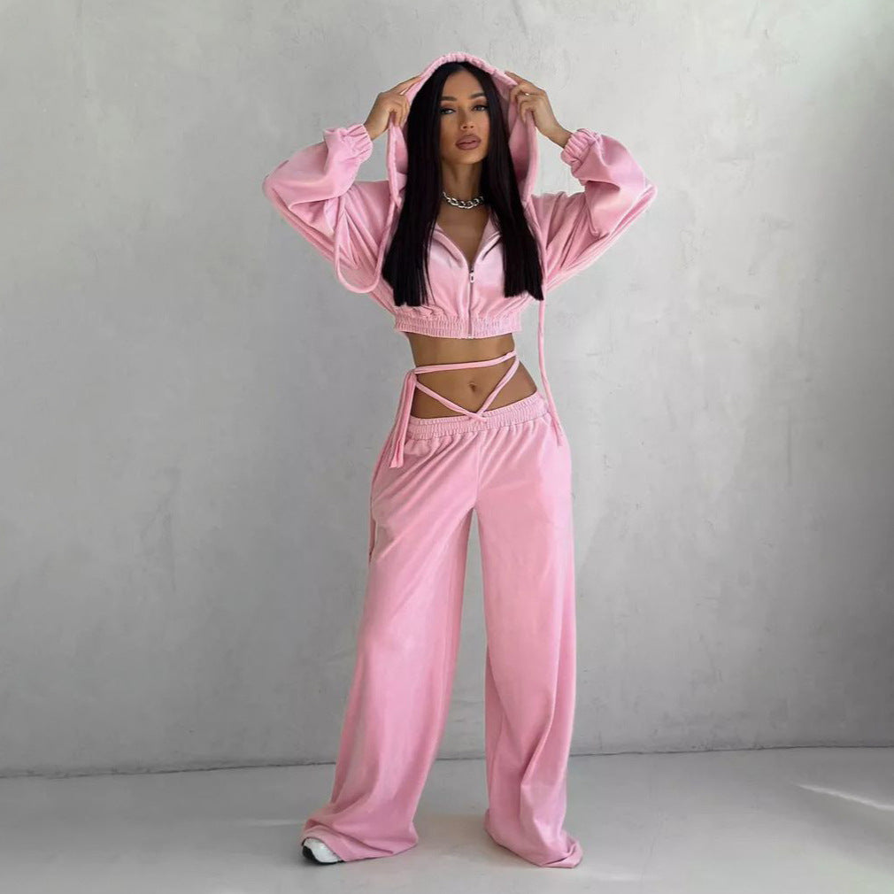Casual tracksuit for women with hooded top and wide-leg pants Chic and Style
