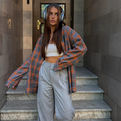 Chemisier à carreaux décontracté pour femmes en coton avec une coupe généreuse Chic und Stil