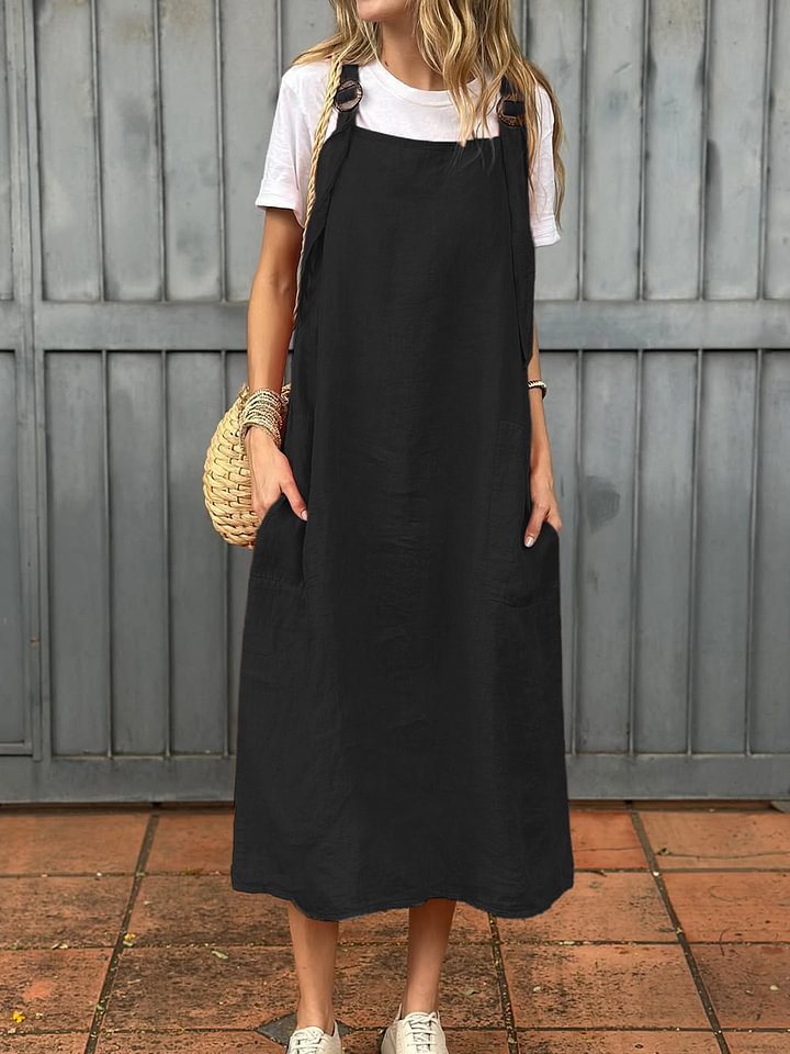 Robe en lin décontractée pour femmes avec poches pratiques et bretelles ajustables Chic und Stil