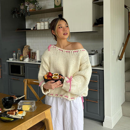 Pull décontracté pour femmes avec épaule dénudée et ceinture décorative à nouer Chic und Stil