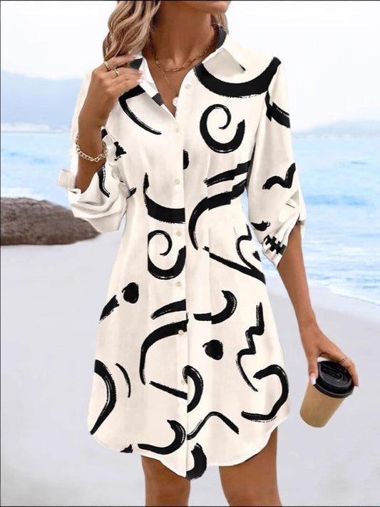 Dames Abstract Print Boutonnés Hemdkleid Chic und Stil