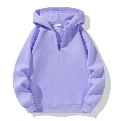 Women Fleece Hooded Pullover with Short Zip Opening Chic und Stil