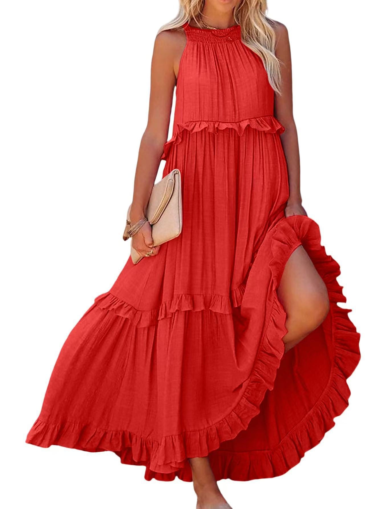 Robe maxi femme avec détails volantés et silhouette aérienne Chic und Stil