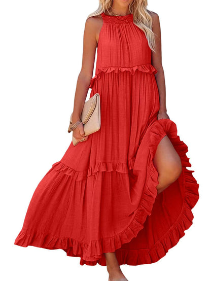 Robe maxi femme avec détails volantés et silhouette aérienne Chic und Stil