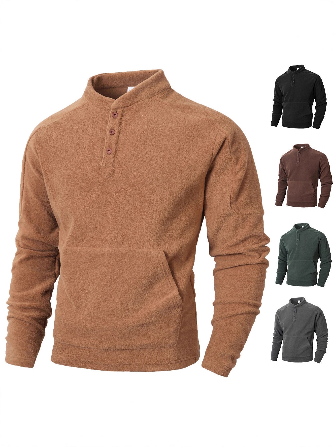 Men's fleece pullover with trendy high collar and practical button details Chic and Style