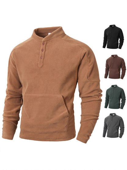 Men's fleece pullover with trendy high collar and practical button details Chic and Style