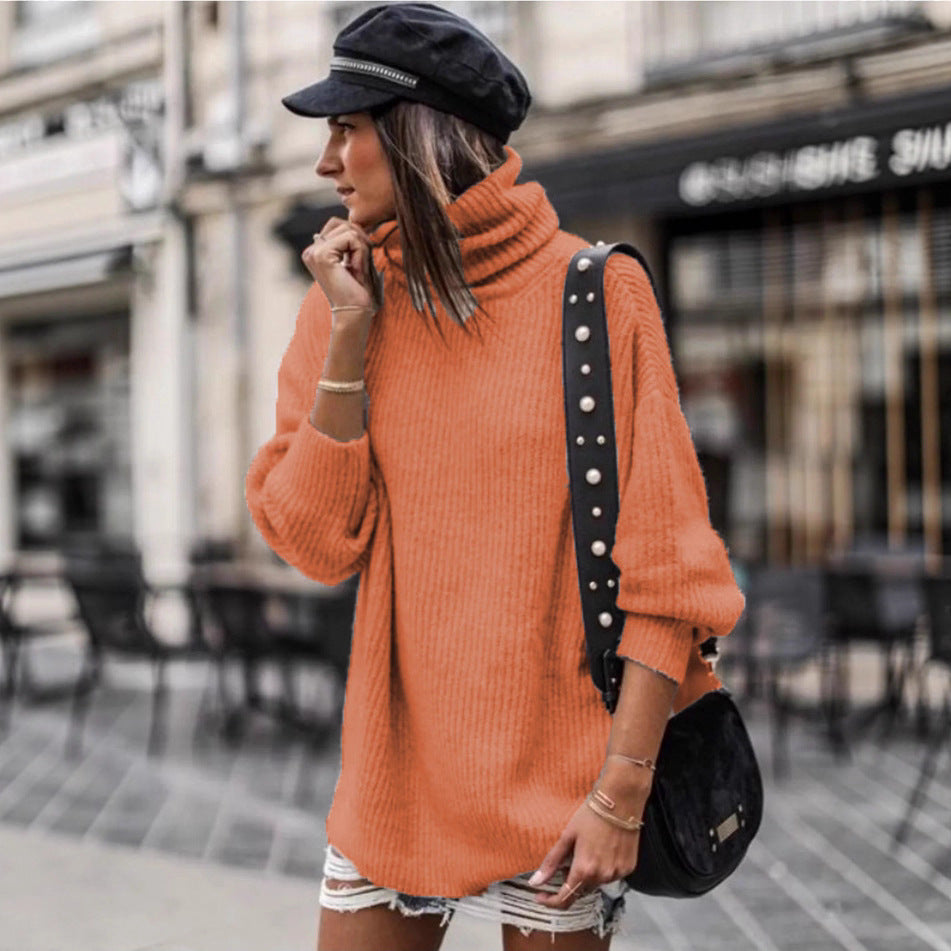Pull en tricot surdimensionné pour femmes avec col haut et détails à la mode Chic und Stil
