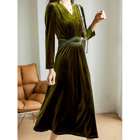 Robe Maxi en Velours Élégant pour Femme avec Taille Embellie Chic und Stil