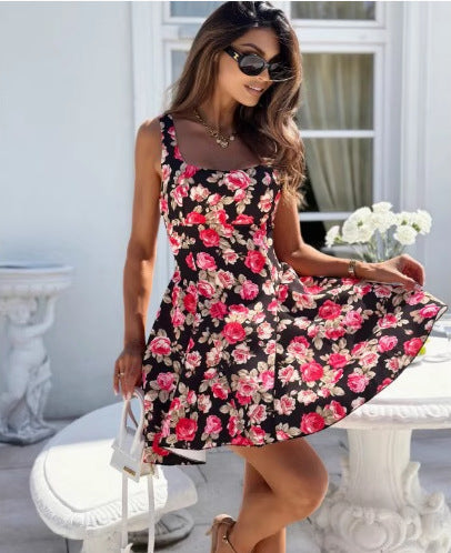 Dames Robe Mini Décolleté Fleurie Chic und Stil