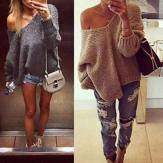 Pull en tricot oversize pour femmes avec design dénudé des épaules et coupe décontractée Chic und Stil