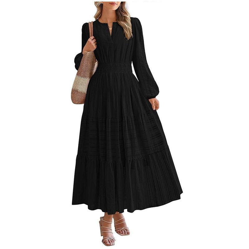 Robe maxi pour femmes avec des manches élégantes et un élastique à la taille raffiné Chic und Stil