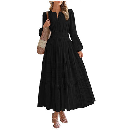 Robe maxi pour femmes avec des manches élégantes et un élastique à la taille raffiné Chic und Stil