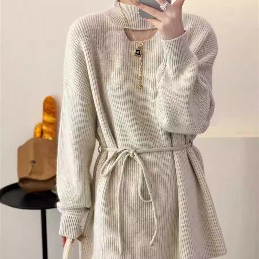 Robe en tricot pour femmes avec col montant et taille élégante Chic und Stil