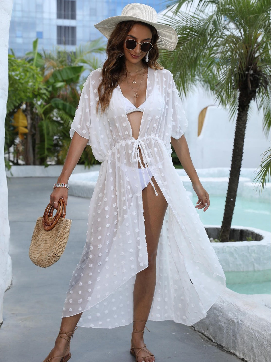 Dames Élégante Peignoir de Bain à Pois Chic und Stil