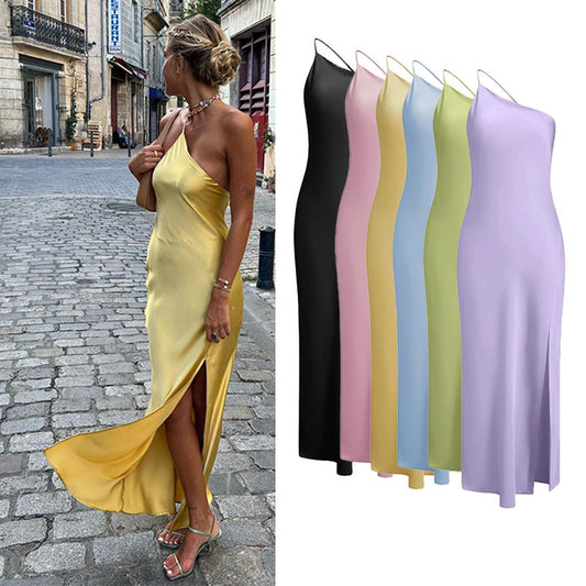 Robe maxi pour dames avec décolleté asymétrique et fente haute Chic und Stil