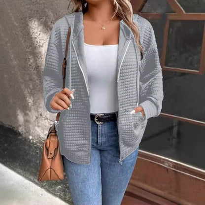 Ladies zippered quilted jacket with kangaroo pocket Chic and Style