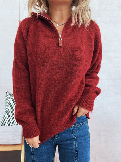 Dames pull à capuche douillet avec zip et design côtelé moderne Chic und Stil