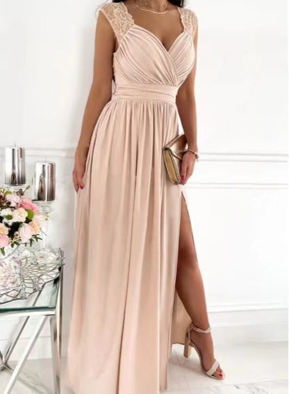 Robe maxi élégante pour femmes avec des manches en dentelle et une fente latérale Chic und Stil