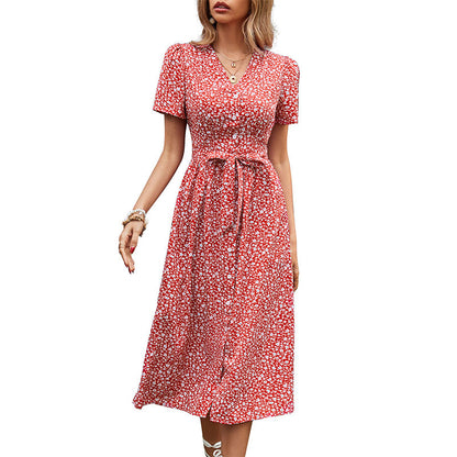Robe midi A-ligne pour femmes avec fermeture à boutons à l'avant et taille avec ceinture à nouer Chic und Stil