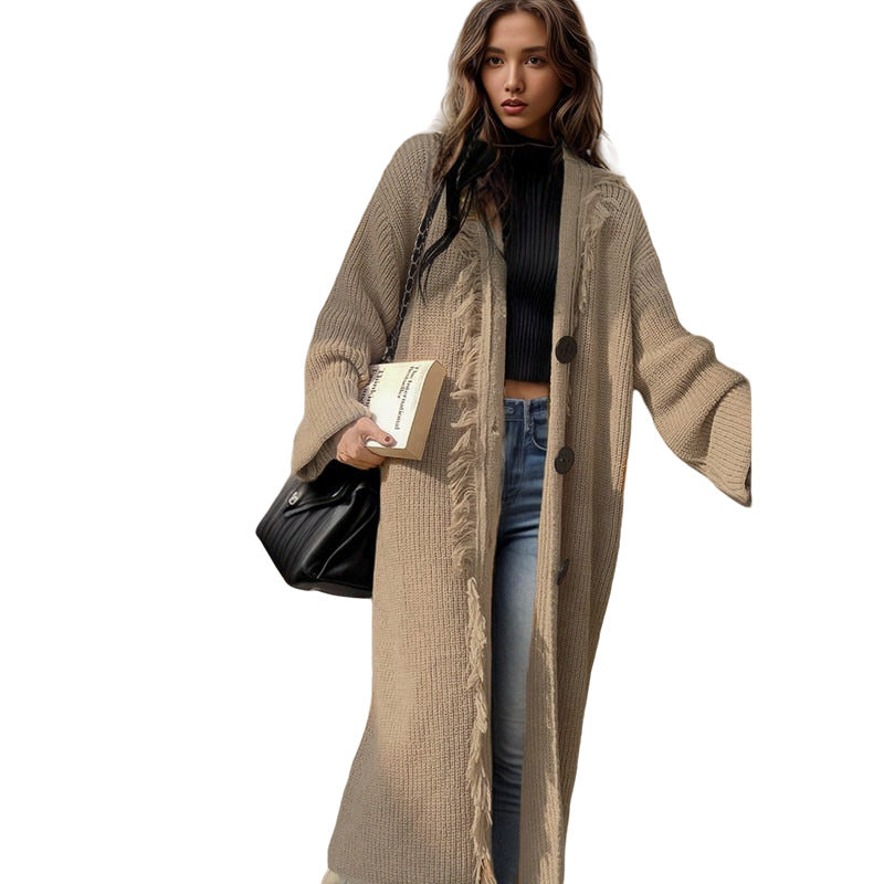 Dames gros tricot cardigan avec franges Chic und Stil