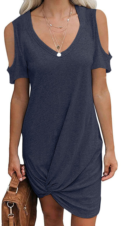 Robe mini à décolleté en V pour dames avec design d'épaule ouverte et détails de nouage raffinés Chic und Stil