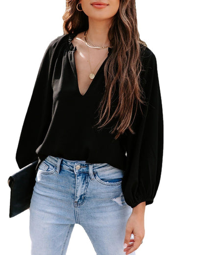 Chemisier femme avec décolleté en V profond et élégantes manches bouffantes Chic und Stil
