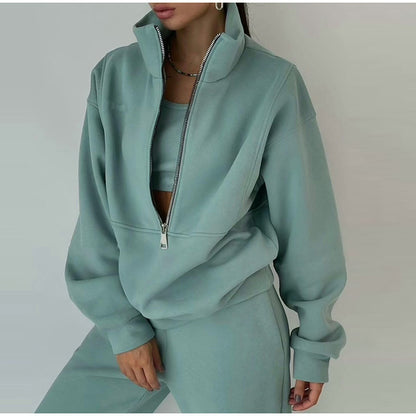 Pull over zippé décontracté pour femmes avec col montant Chic und Stil