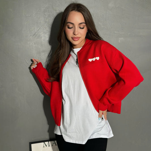 Dames casual cardigan à manches courtes avec applications en forme de cœur Chic und Stil