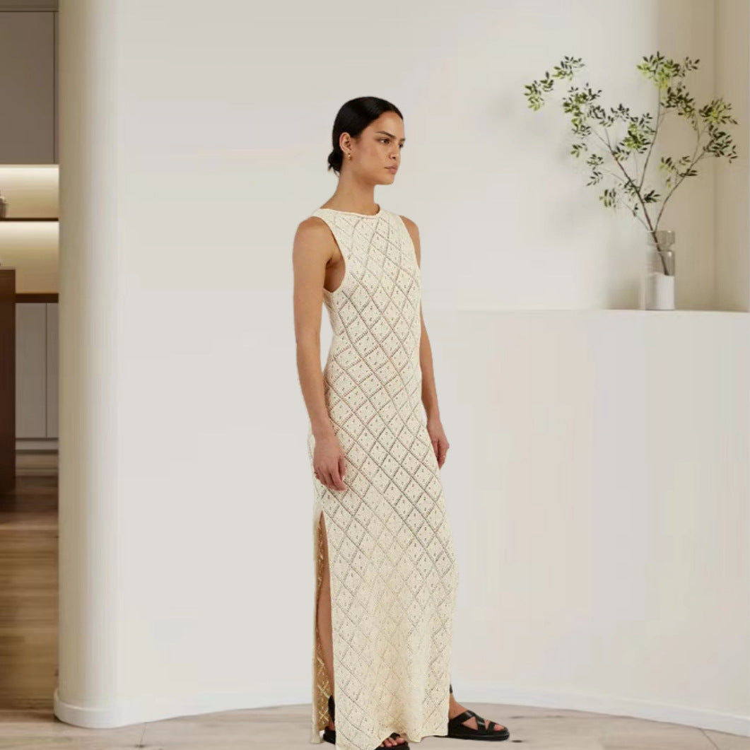 Robe maxi pour dames avec tissu en losanges décoratif et fente latérale Chic und Stil