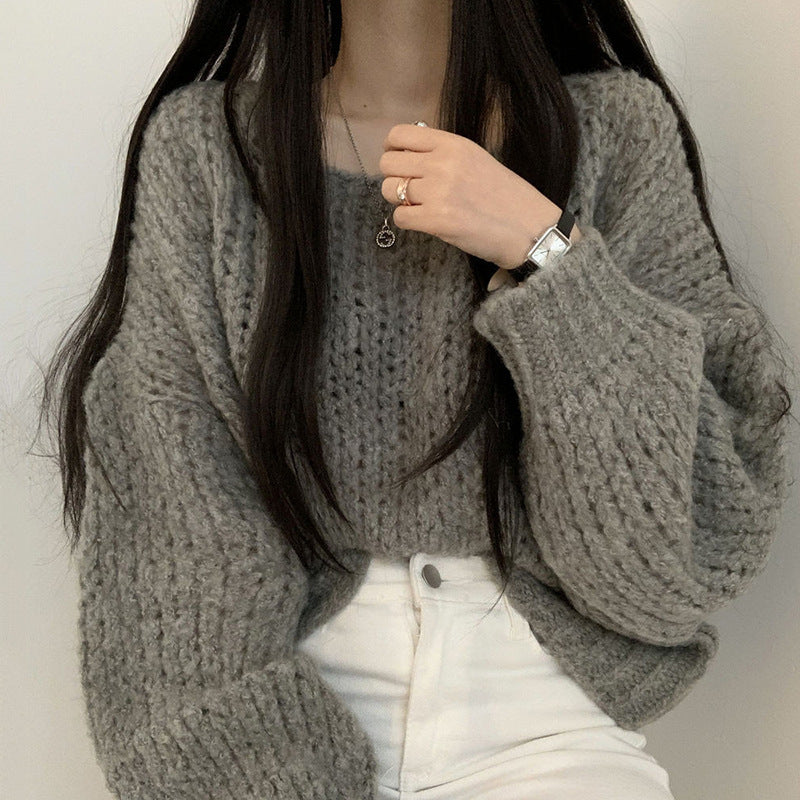 Pull en tricot décontracté pour femmes avec des manches bouffantes volumineuses et une structure en tricot ouverte Chic und Stil