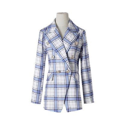 Blazer à carreaux pour femmes avec double boutonnage et silhouette slim Chic und Stil