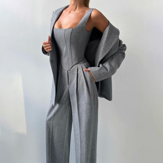 Dames Élégante combinaison blazer et robe corset Chic und Stil