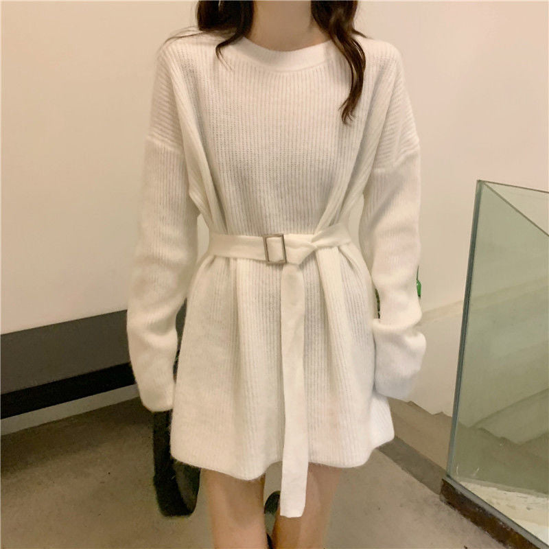 Robe en tricot pour femmes avec ceinture ajustée et motif côtelé moderne Chic und Stil