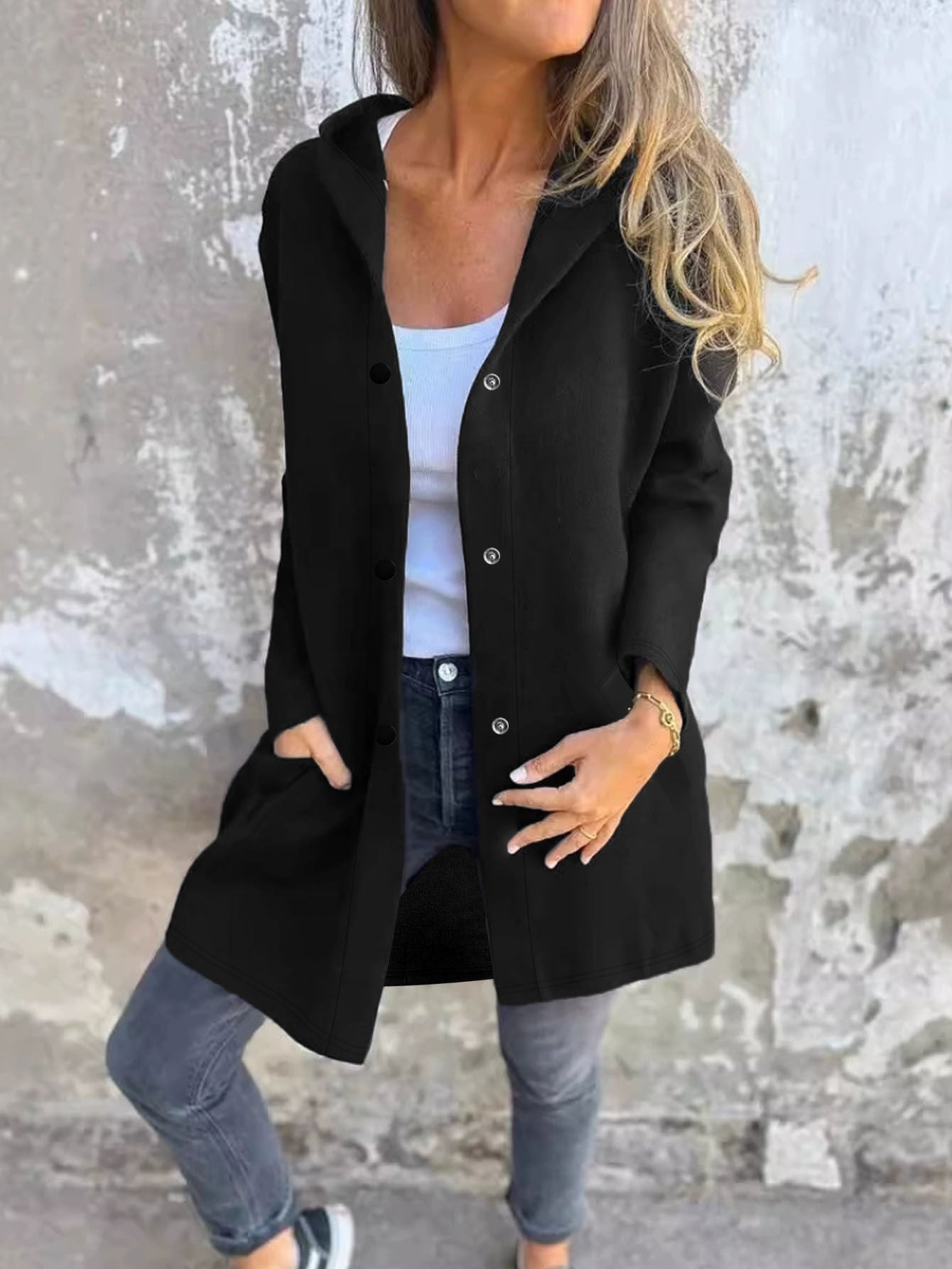 Dames Cardigan long tendance avec capuche et poches pratiques Chic und Stil