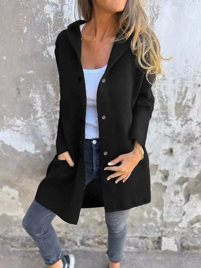Dames Cardigan long tendance avec capuche et poches pratiques Chic und Stil