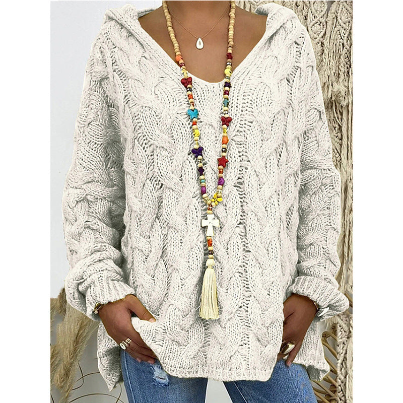 Dame hoodie en grosse maille avec décolleté en V et cordon décoratif Chic und Stil