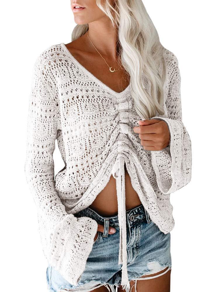 Femme pull à col V tendance avec fronces Chic und Stil