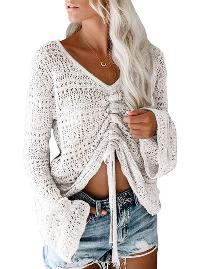 Femme pull à col V tendance avec fronces Chic und Stil