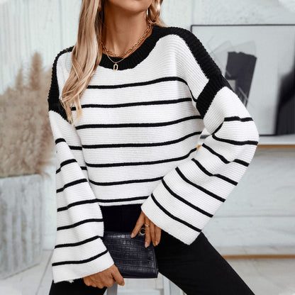 Pull en tricot décontracté pour femmes avec motif rayé bloquant et coupe ample Chic und Stil