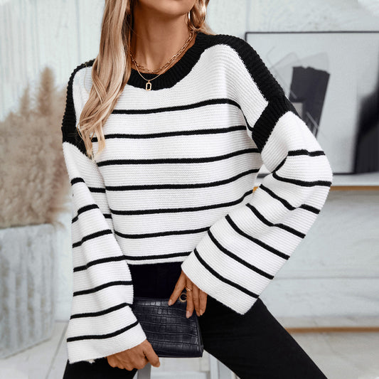 Pull en tricot décontracté pour femmes avec motif rayé bloquant et coupe ample Chic und Stil