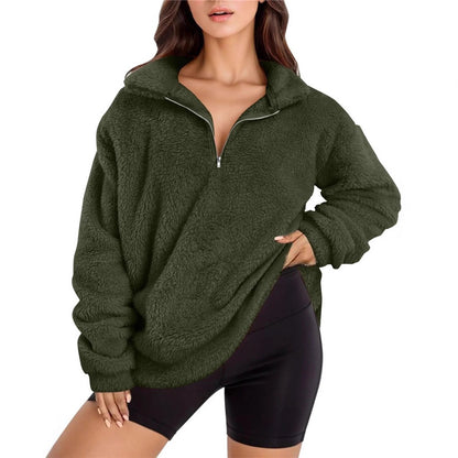 Dames doux pull en fleece avec demi-fermeture éclair Chic und Stil