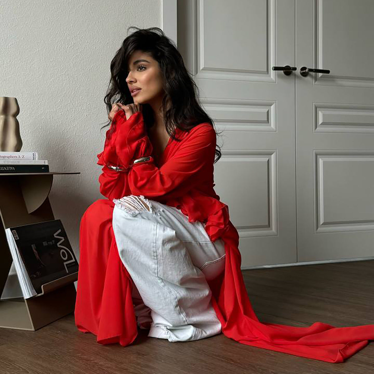 Robe maxi élégante et fluide pour femmes avec une coupe ample et des détails froncés Chic und Stil