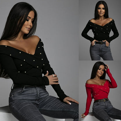 Top femme off-shoulder avec ornements en perles Chic und Stil