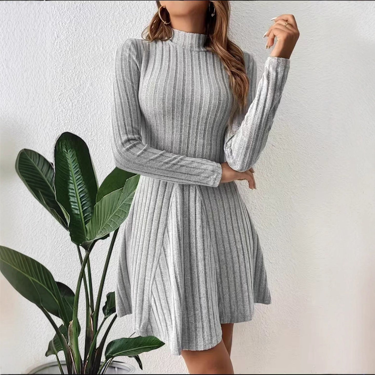 Robe en tricot pour femmes avec un élégant col montant et une fine structure côtelée Chic und Stil