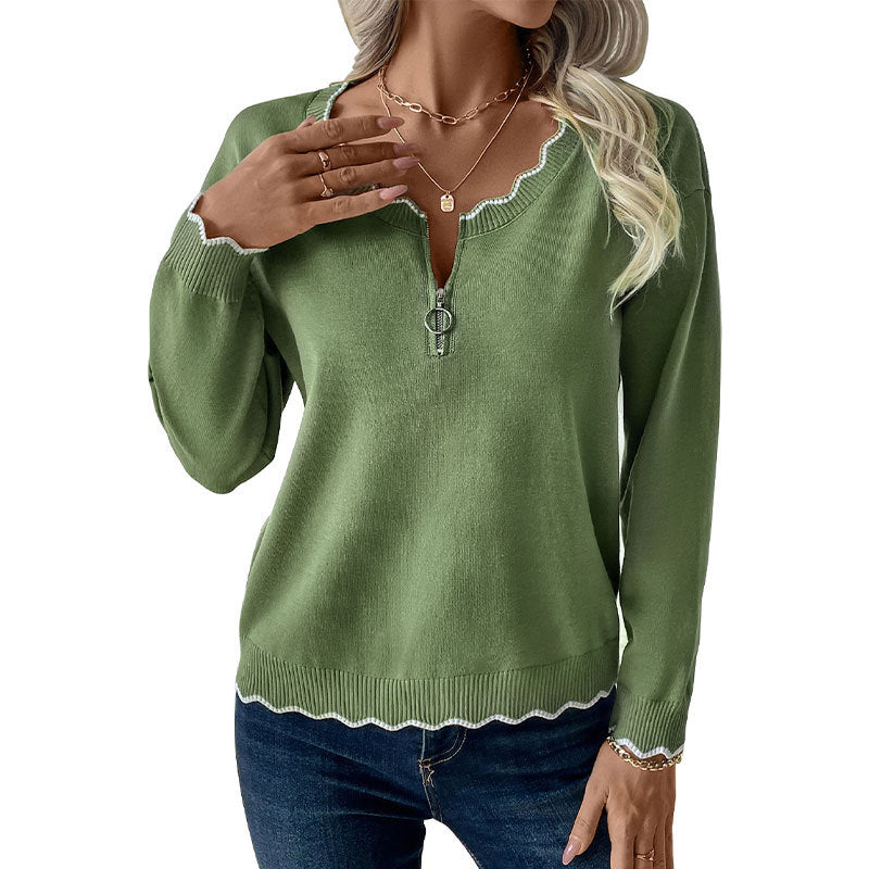 Pull en tricot pour dames avec fermeture éclair et ourlet ondulé Chic und Stil