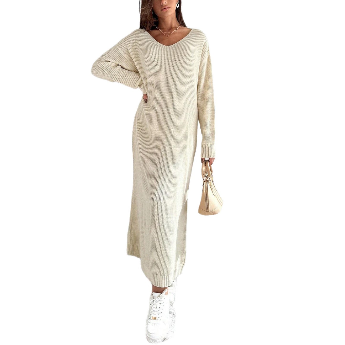 Robe en tricot décontractée pour femmes avec une coupe asymétrique et une ceinture élégante Chic und Stil